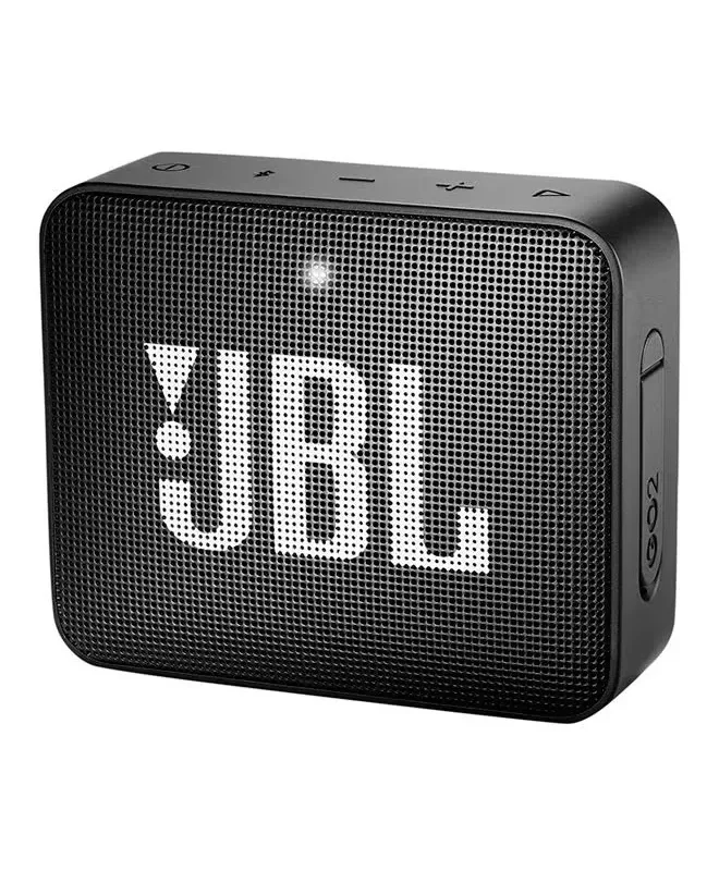 JBL GO 2 portable Bluetooth speaker in Midnight Black with a waterproof IPX7 rating