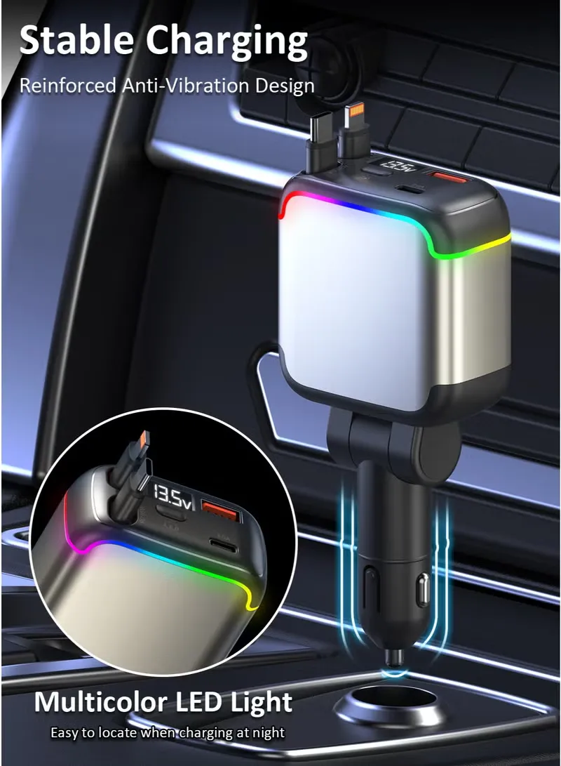 TONEOF retractable or compact car charger 180° swivel head for easy access in tight console spaces